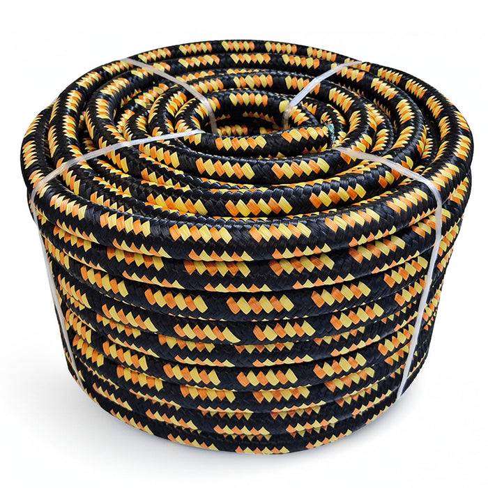 FLOORDIREKT Polypropylen Seil K2 - UV-beständiges & schwimmfähiges Allzweckseil - Schwarz-Orange - 14 mm x 50 m