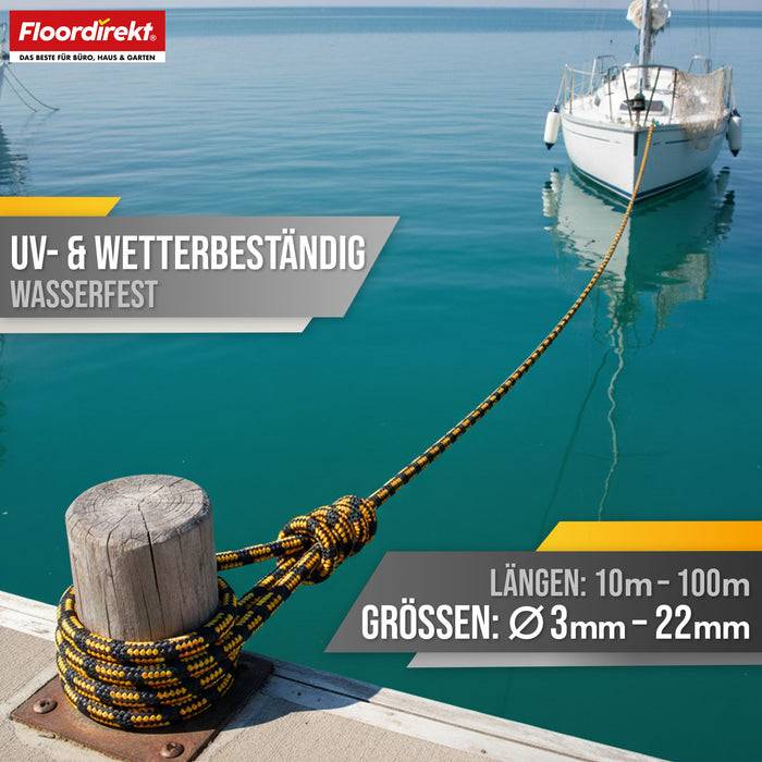 FLOORDIREKT Polypropylen Seil K2 - UV-beständiges & schwimmfähiges Allzweckseil - Schwarz-Orange - 14 mm x 50 m