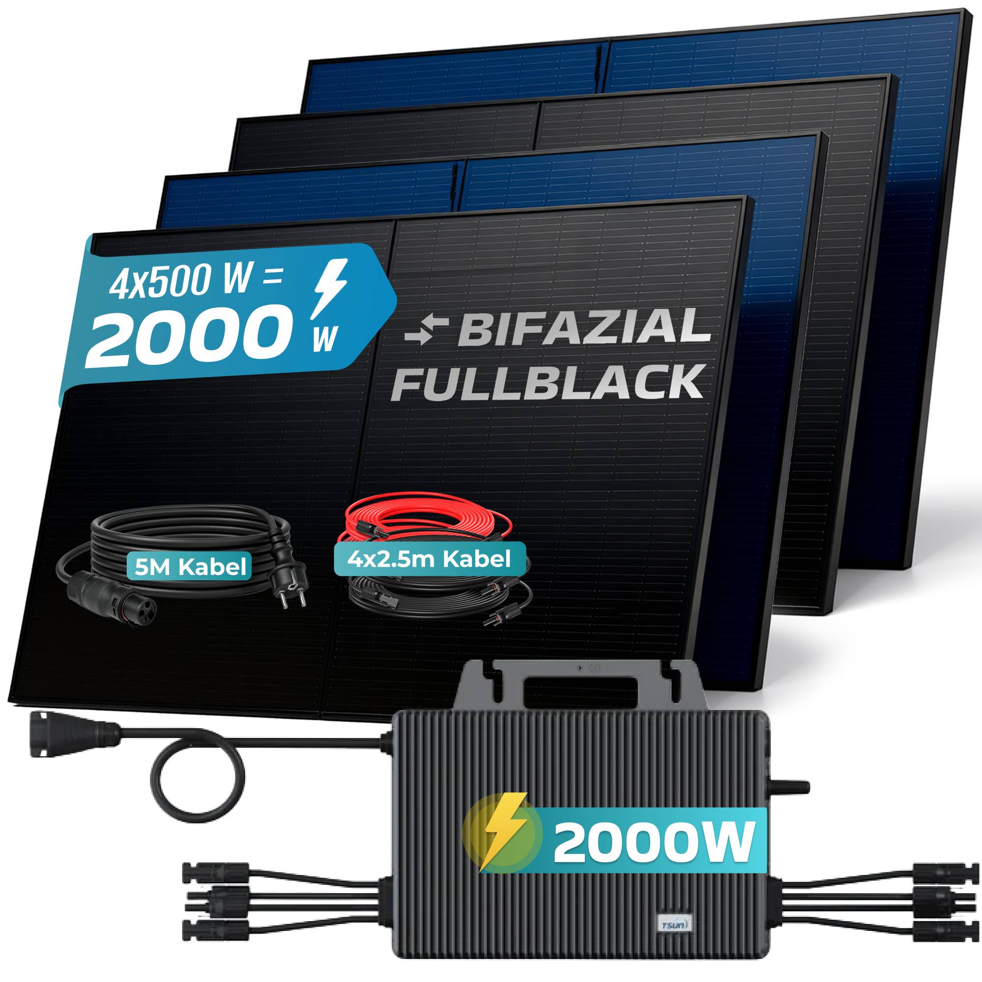 2000 / 2000 Watt mit TSUN TSOL-MS2000 Wechselrichter inkl. Anschlusskabel