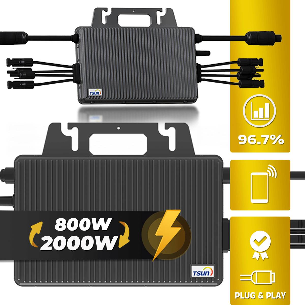 2000 / 2000 Watt mit TSUN TSOL-MS2000 Wechselrichter inkl. Anschlusskabel