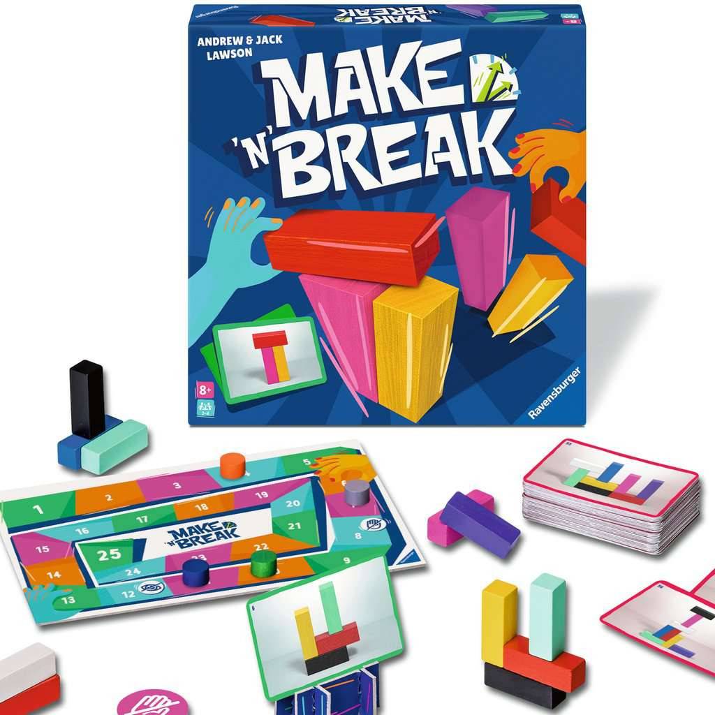 Brettspielschachtel und Spielteile für „Make 'N' Break