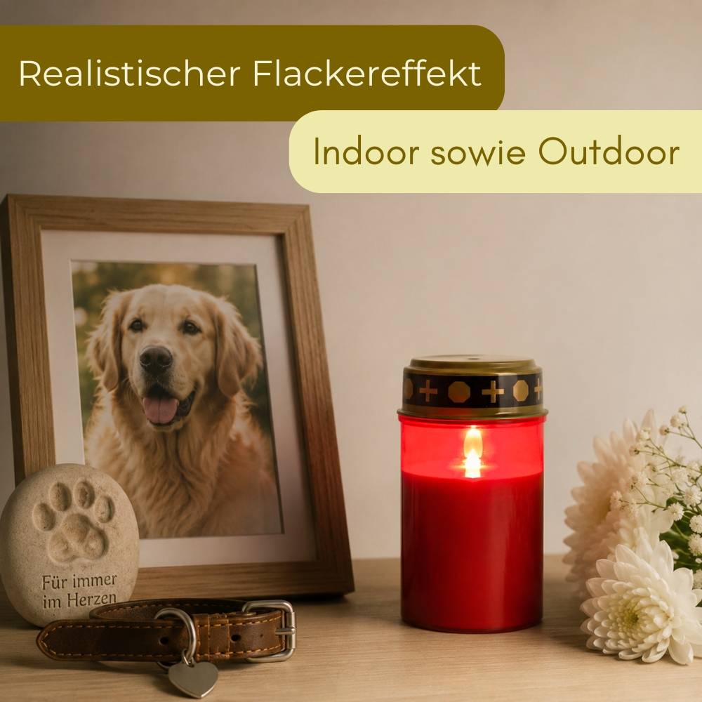 2er Grablichter LED Batteriebetrieben Set Grabkerzen LED Kerze Grabdekoration Wetterfest Friedhofskerzen Grabkerzen für draußen Grablampen Grableuch