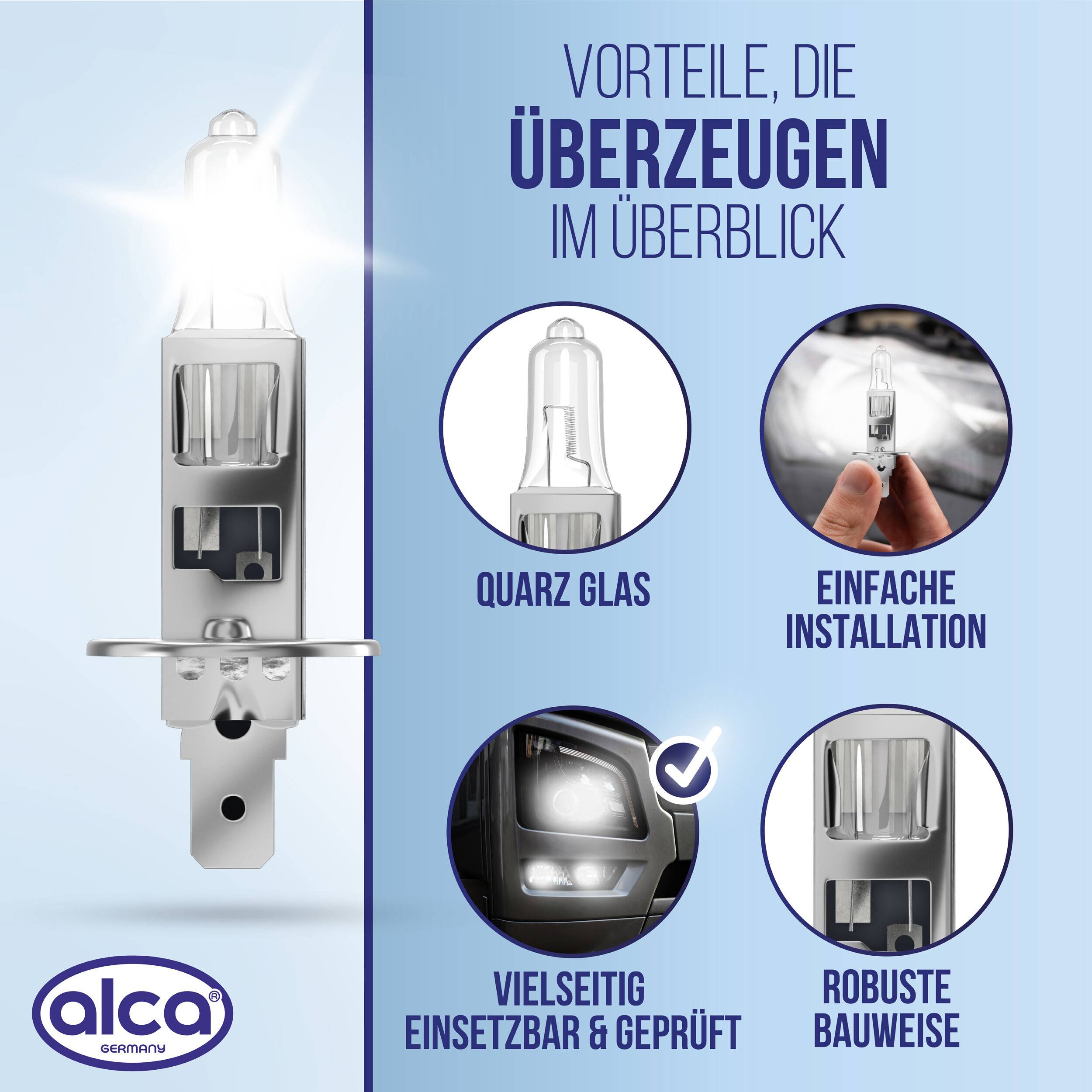 alca® H1 Halogenlampe für LKW Scheinwerfer mit 1800 lm sowie 24 V 70 W