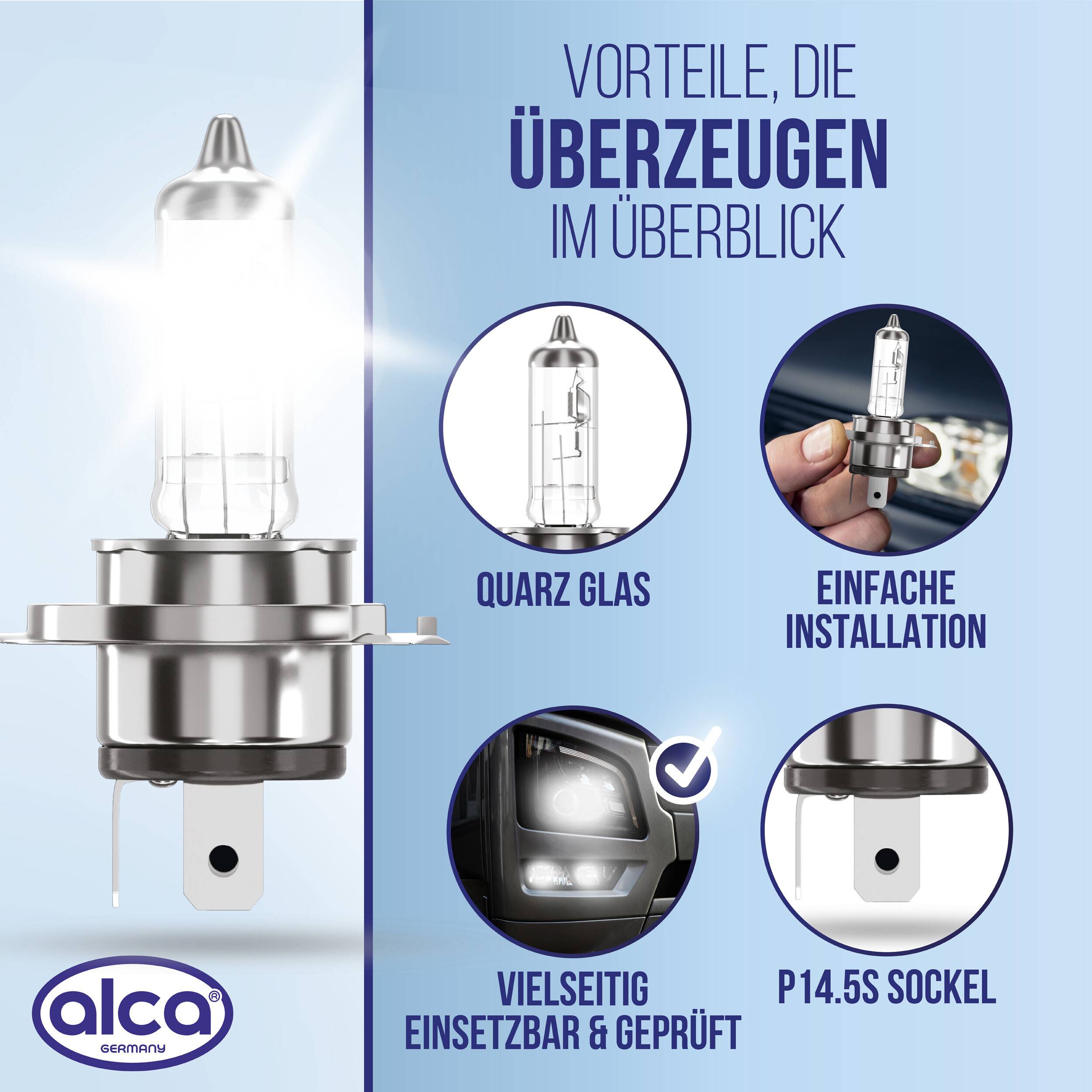 alca® H4 Halogenlampe für LKW Scheinwerfer mit 1800 lm sowie 24 V 75 W