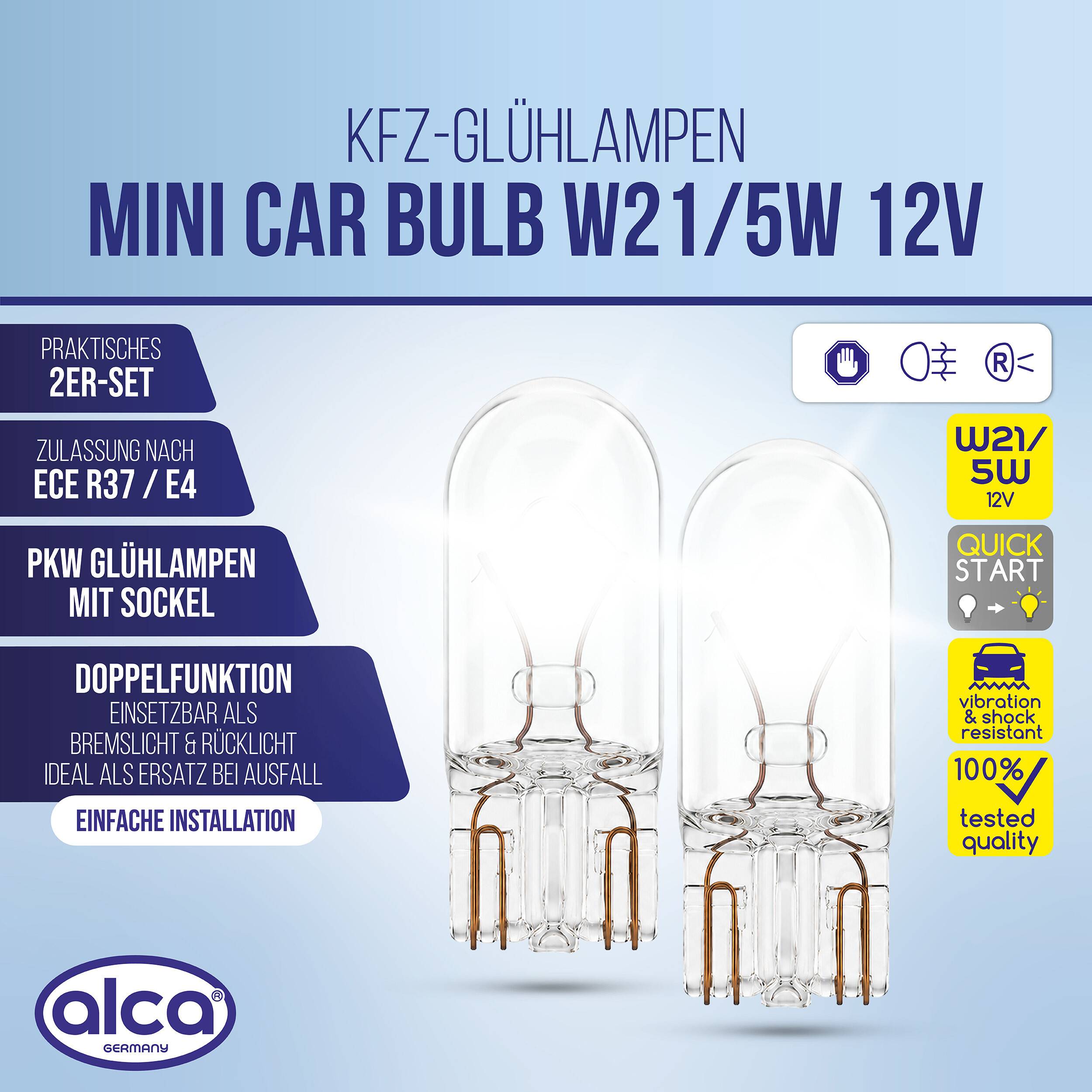 alca® Glühlampen W21/5W W3x16q 12 V 21 W Bremslicht Rücklicht 2er Set