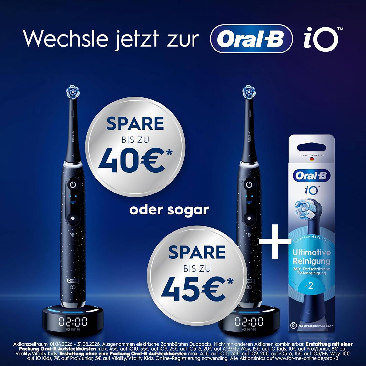Oral-B iO Series 10 Elektrische Zahnbürste 3 Aufsteckbürsten Schwarz Reise-Etui