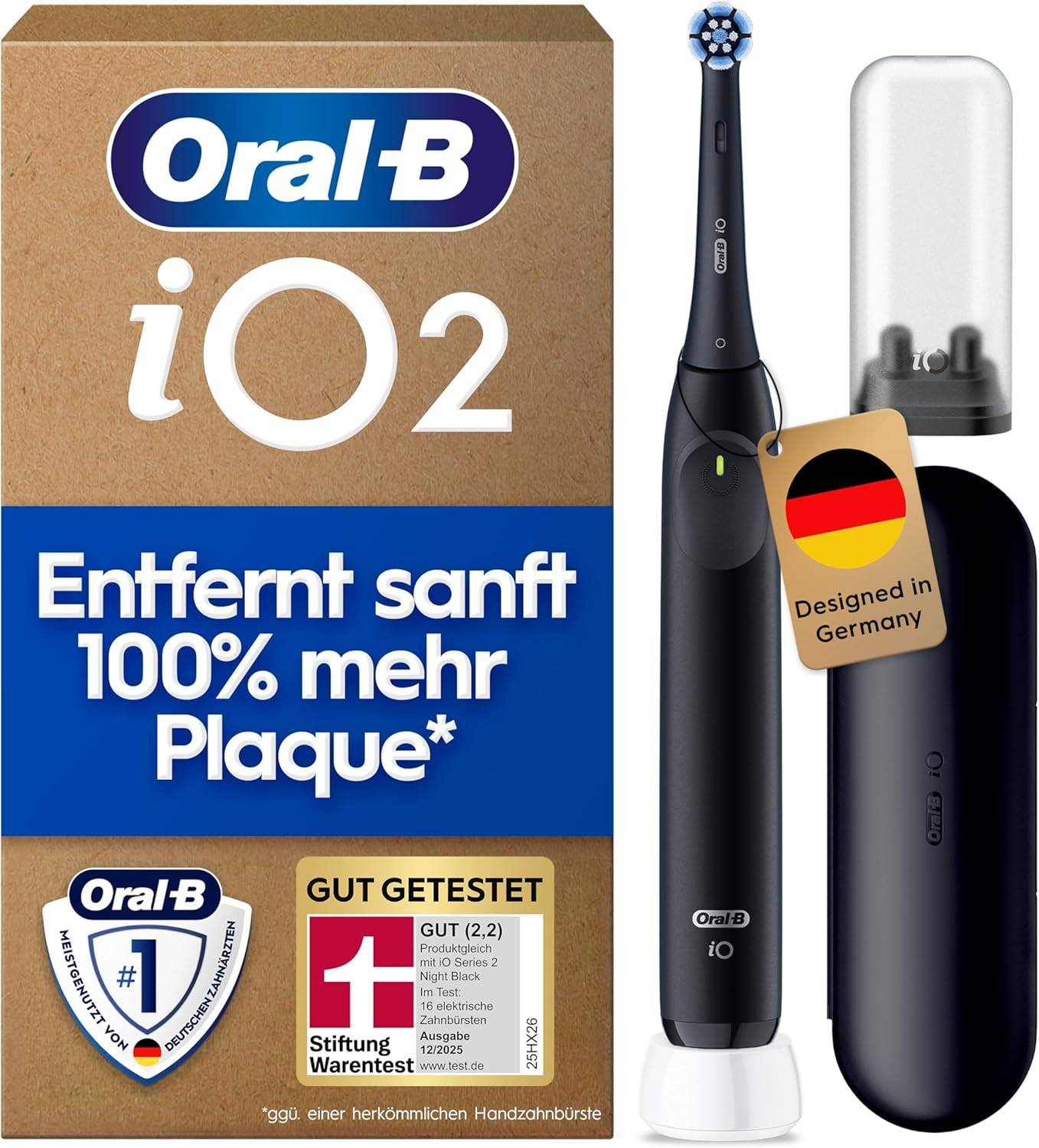 Oral-B iO Series 2 Elektrische Zahnbürste 1 Aufsteckbürste Schwarz Reise-Etui