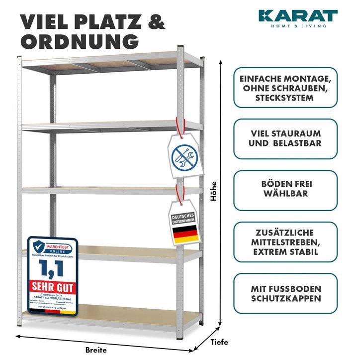 KARAT Schwerlastregal Lakota - Traglast bis 875 kg - 2er-Set - Verzinkt - 180 x 90 x 40 cm