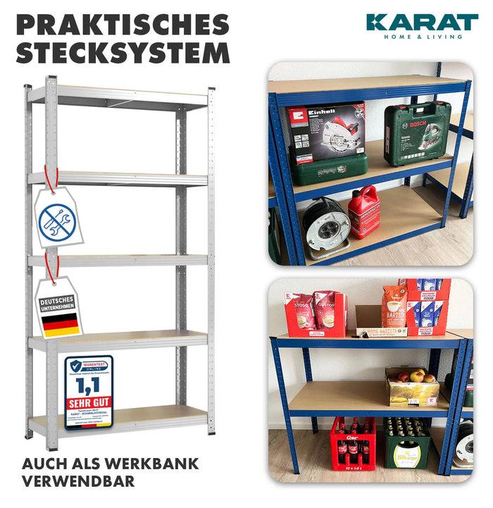 KARAT Schwerlastregal Lakota - Traglast bis 875 kg - 2er-Set - Verzinkt - 180 x 90 x 40 cm