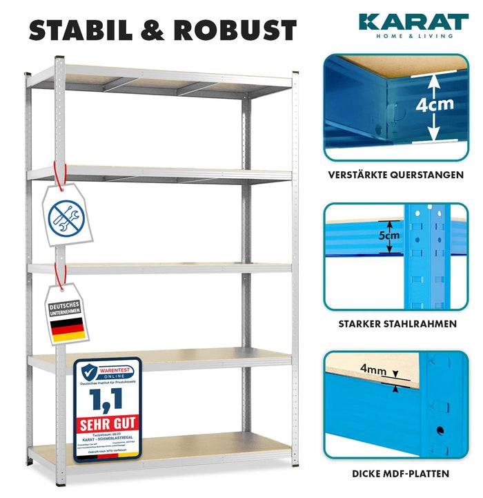 KARAT Schwerlastregal Lakota - Traglast bis 875 kg - 2er-Set - Verzinkt - 180 x 90 x 40 cm