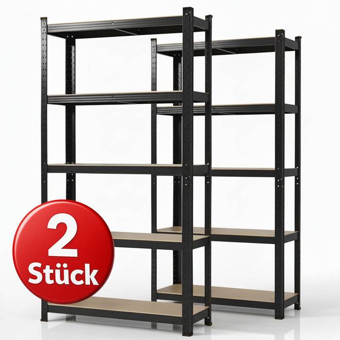 KARAT Schwerlastregal Lakota - Traglast bis 875 kg - 2er-Set - Schwarz- 150 x 75 x 30 cm