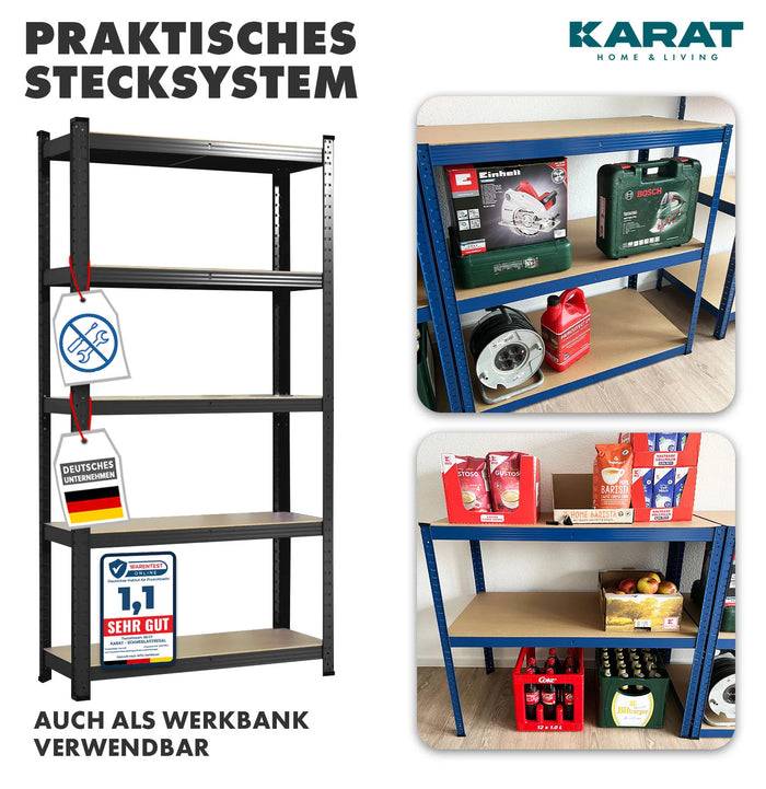 KARAT Schwerlastregal Lakota - Traglast bis 875 kg - 2er-Set - Schwarz- 150 x 75 x 30 cm