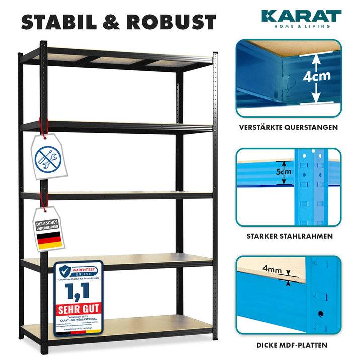 KARAT Schwerlastregal Lakota - Traglast bis 875 kg - 2er-Set - Schwarz- 150 x 75 x 30 cm