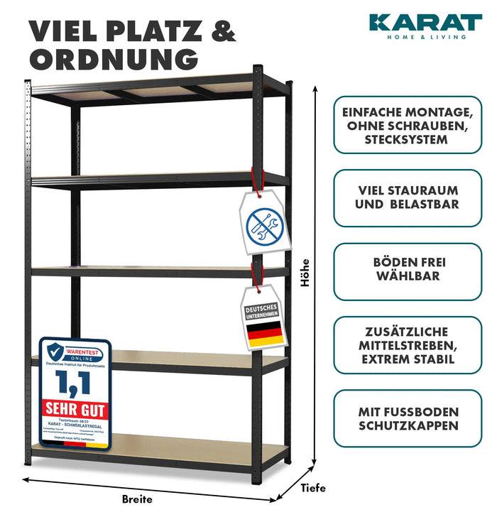 KARAT Schwerlastregal Lakota - Traglast bis 875 kg - 2er-Set - Schwarz- 150 x 75 x 30 cm