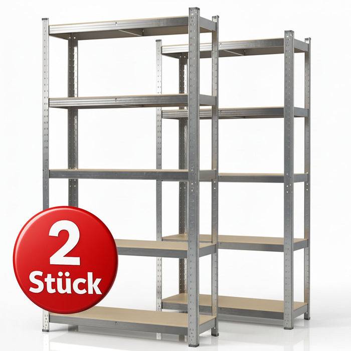 KARAT Schwerlastregal Lakota - Traglast bis 875 kg - 2er-Set - Grau- 200 x 100 x 50 cm