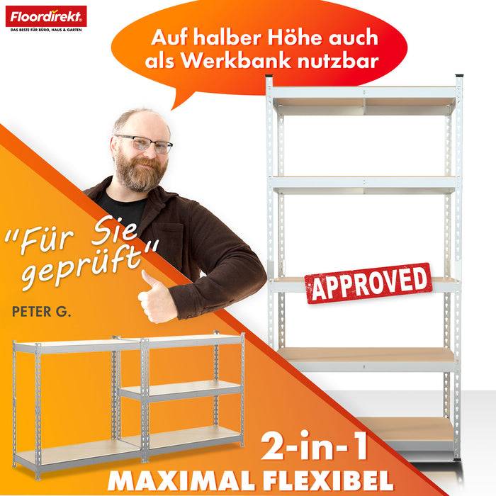 FLOORDIREKT Schwerlastregal Rhino - Lagerregal mit 5 Fachböden - 1050 kg Traglast - Verzinkt - 180 x 90 x 60 cm