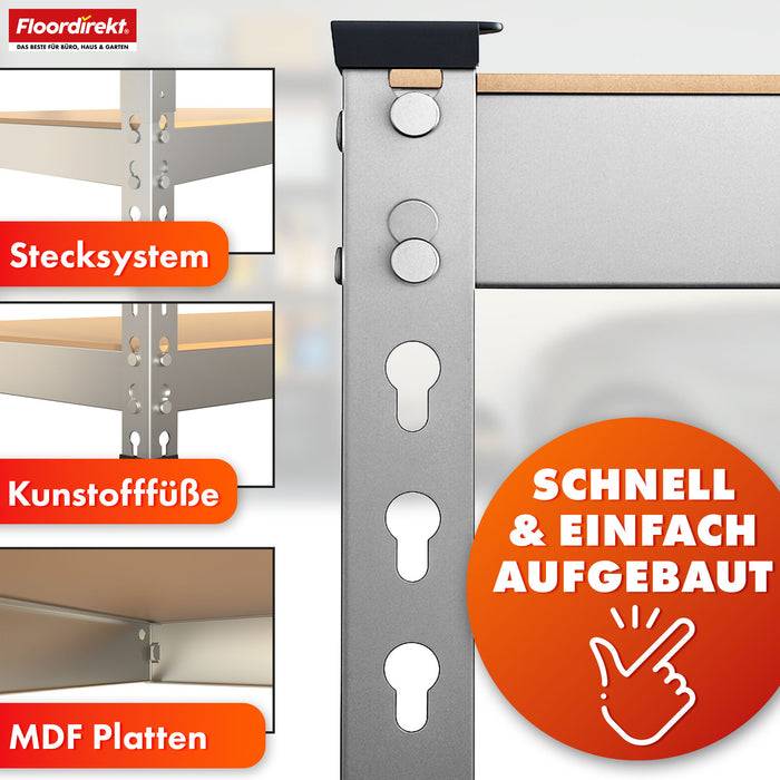 FLOORDIREKT Schwerlastregal Rhino - Lagerregal mit 5 Fachböden - 1050 kg Traglast - Verzinkt - 180 x 90 x 60 cm