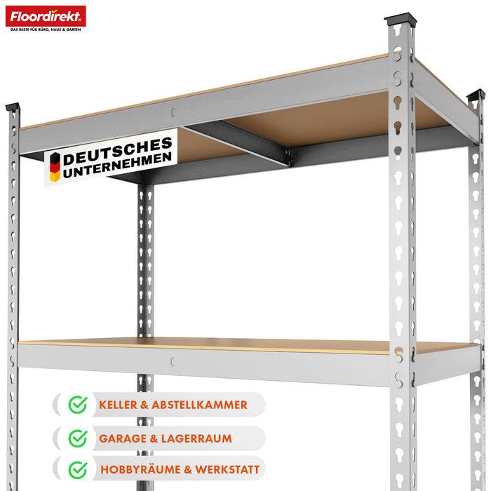 FLOORDIREKT Schwerlastregal Rhino - Lagerregal mit 5 Fachböden - 1050 kg Traglast - Verzinkt - 180 x 90 x 60 cm