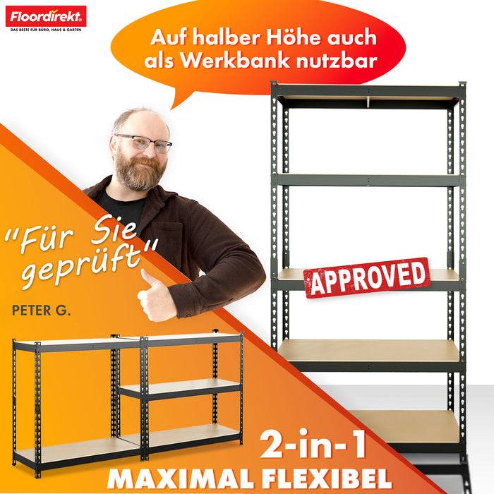 FLOORDIREKT Schwerlastregal Rhino - Lagerregal mit 5 Fachböden - 1050 kg Traglast - Schwarz - 180 x 90 x 45 cm