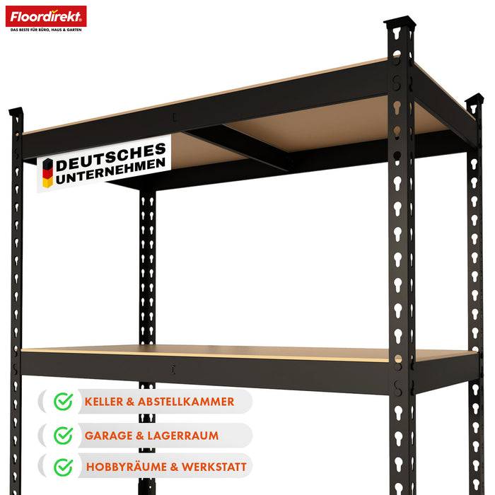 FLOORDIREKT Schwerlastregal Rhino - Lagerregal mit 5 Fachböden - 1050 kg Traglast - Schwarz - 180 x 90 x 45 cm