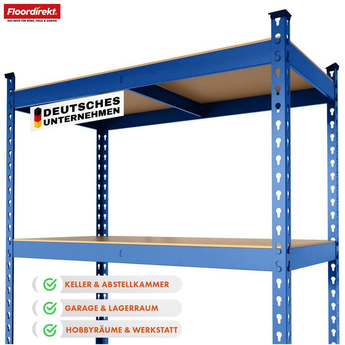 FLOORDIREKT Schwerlastregal Rhino - Lagerregal mit 5 Fachböden - 1050 kg Traglast - Blau - 180 x 90 x 60 cm