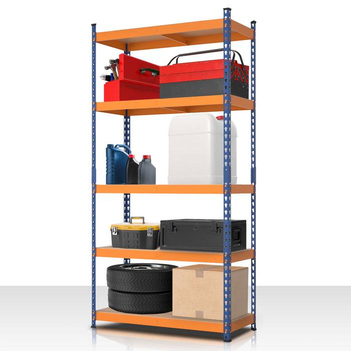 FLOORDIREKT Schwerlastregal Rhino - Lagerregal mit 5 Fachböden - 1050 kg Traglast - Blau-Orange - 180 x 90 x 45 cm