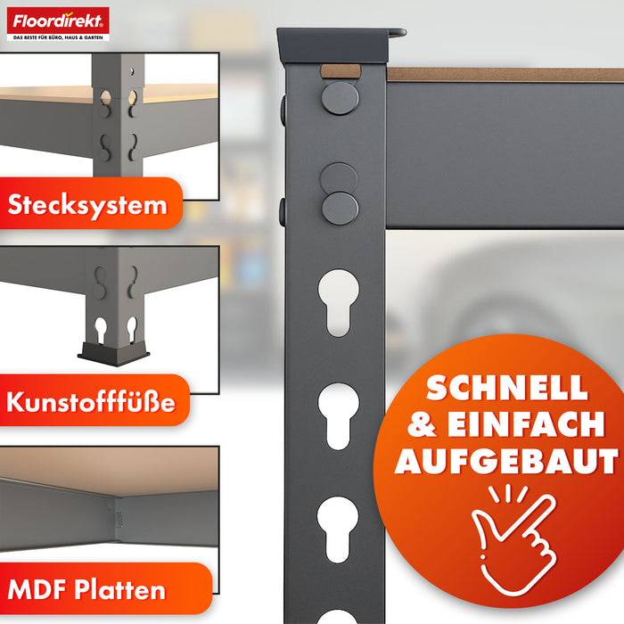 FLOORDIREKT Schwerlastregal Rhino - Lagerregal mit 5 Fachböden - 1050kg Traglast - Anthrazit-Grau - 180 x 90 x 60 cm