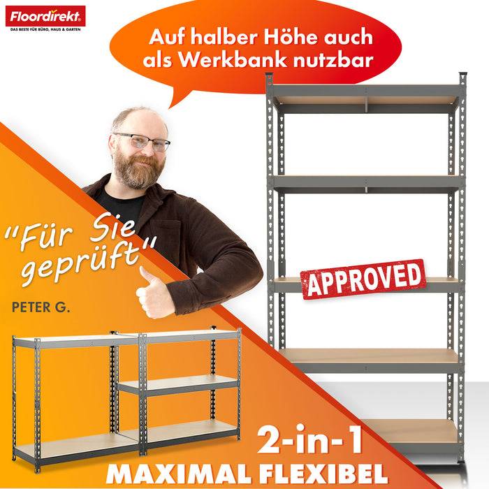 FLOORDIREKT Schwerlastregal Rhino - Lagerregal mit 5 Fachböden - 1050kg Traglast - Anthrazit-Grau - 180 x 90 x 60 cm