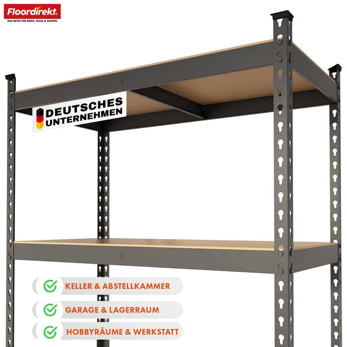 FLOORDIREKT Schwerlastregal Rhino - Lagerregal mit 5 Fachböden - 1050kg Traglast - Anthrazit-Grau - 180 x 90 x 60 cm