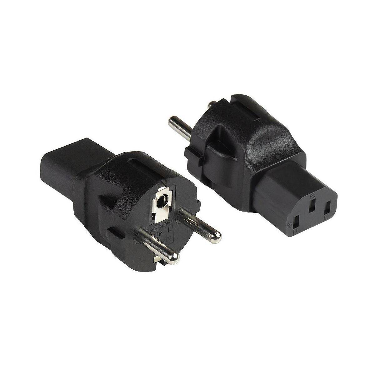 Stromadapter Schutzkontakt-Stecker Typ E+F (CEE 7/7, gerade) an Kaltgeräte-Buchse C13, schwarz