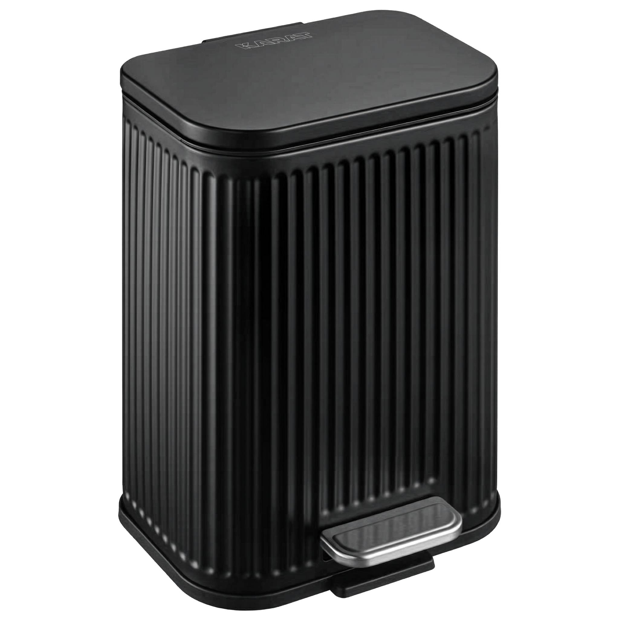 FLOORDIREKT Mülleimer Miles - Stilvoller Tretmülleimer mit Soft-Close-Funktion - Schwarz - 5 Liter