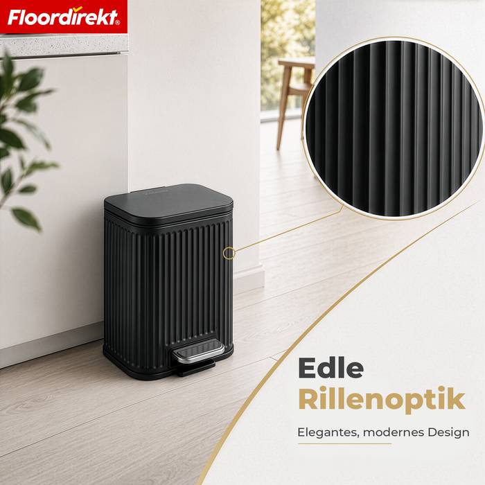 FLOORDIREKT Mülleimer Miles - Stilvoller Tretmülleimer mit Soft-Close-Funktion - Schwarz - 5 Liter