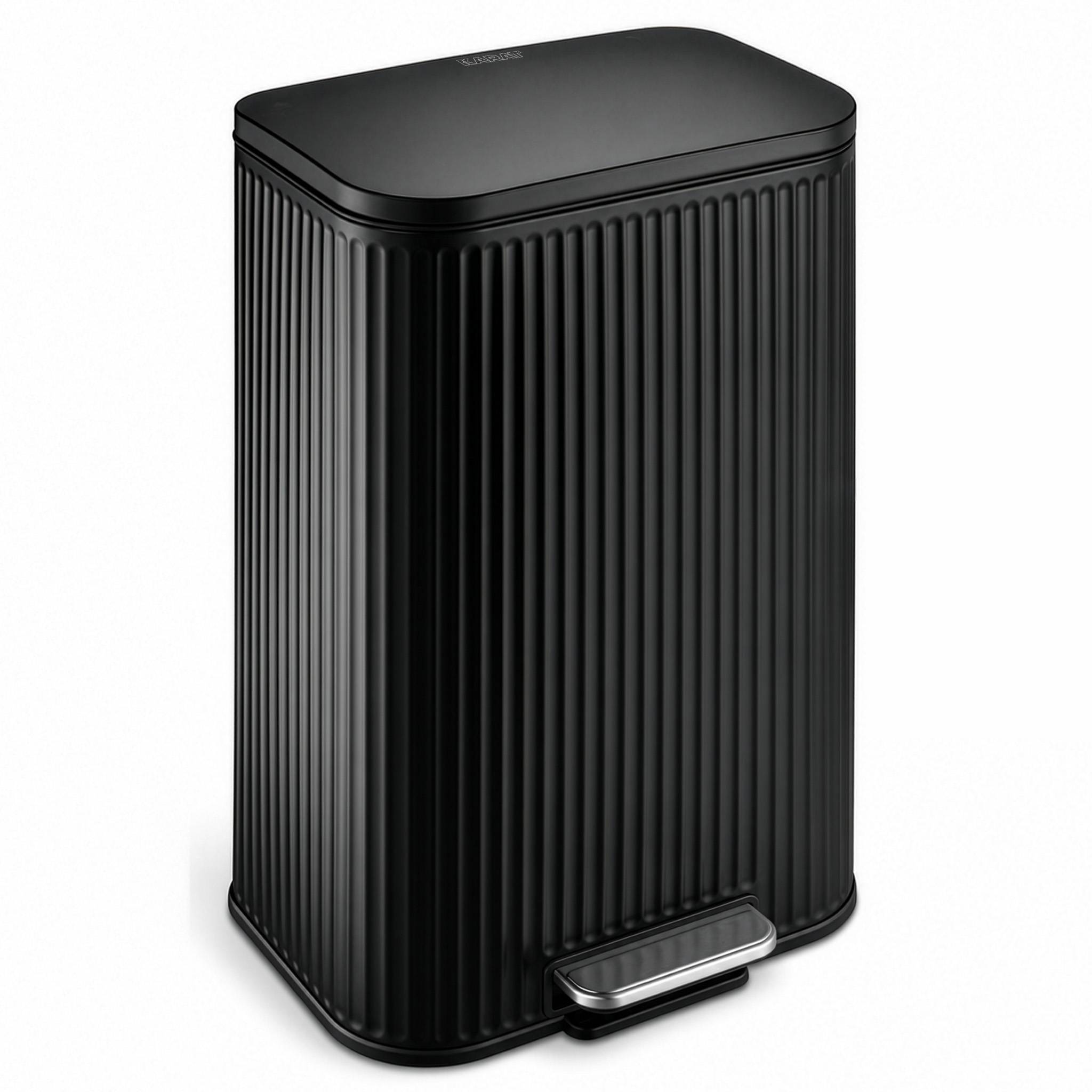 FLOORDIREKT Mülleimer Miles - Stilvoller Tretmülleimer mit Soft-Close-Funktion - Schwarz - 50 Liter
