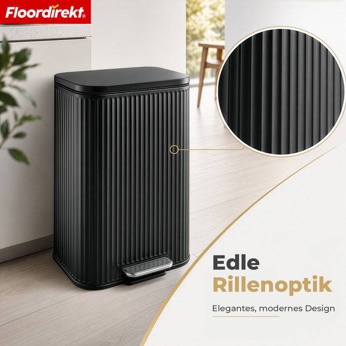 FLOORDIREKT Mülleimer Miles - Stilvoller Tretmülleimer mit Soft-Close-Funktion - Schwarz - 50 Liter