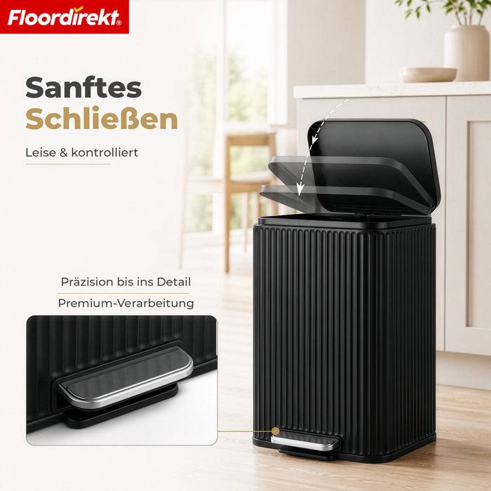 FLOORDIREKT Mülleimer Miles - Stilvoller Tretmülleimer mit Soft-Close-Funktion - Schwarz - 50 Liter