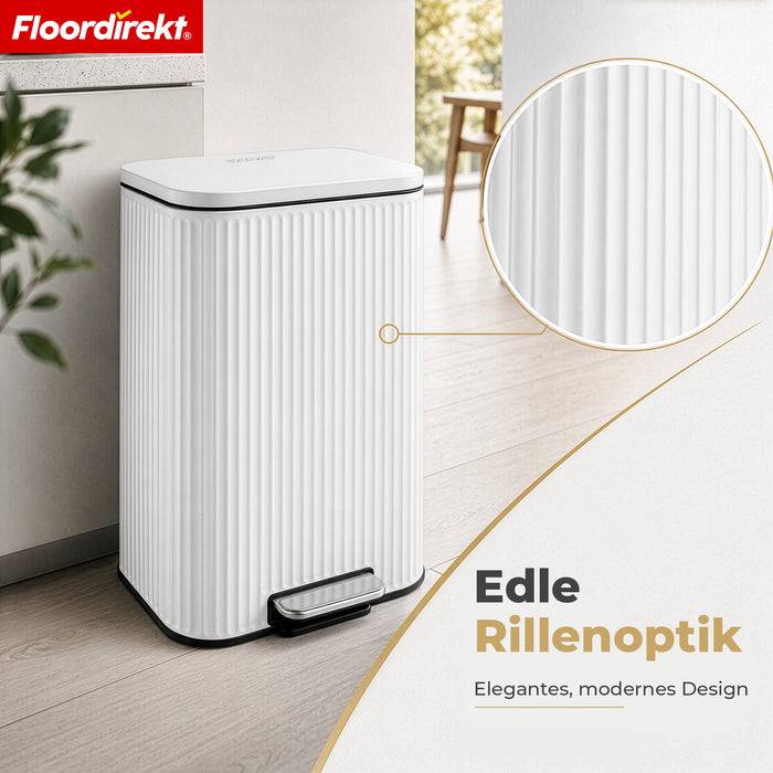 FLOORDIREKT Mülleimer Miles - Stilvoller Tretmülleimer mit Soft-Close-Funktion - Weiß - 50 Liter