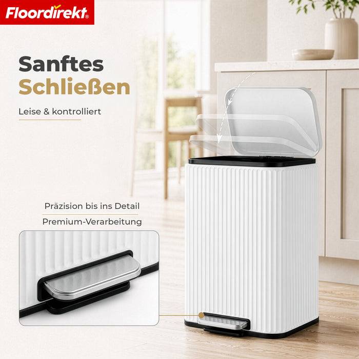 FLOORDIREKT Mülleimer Miles - Stilvoller Tretmülleimer mit Soft-Close-Funktion - Weiß - 50 Liter