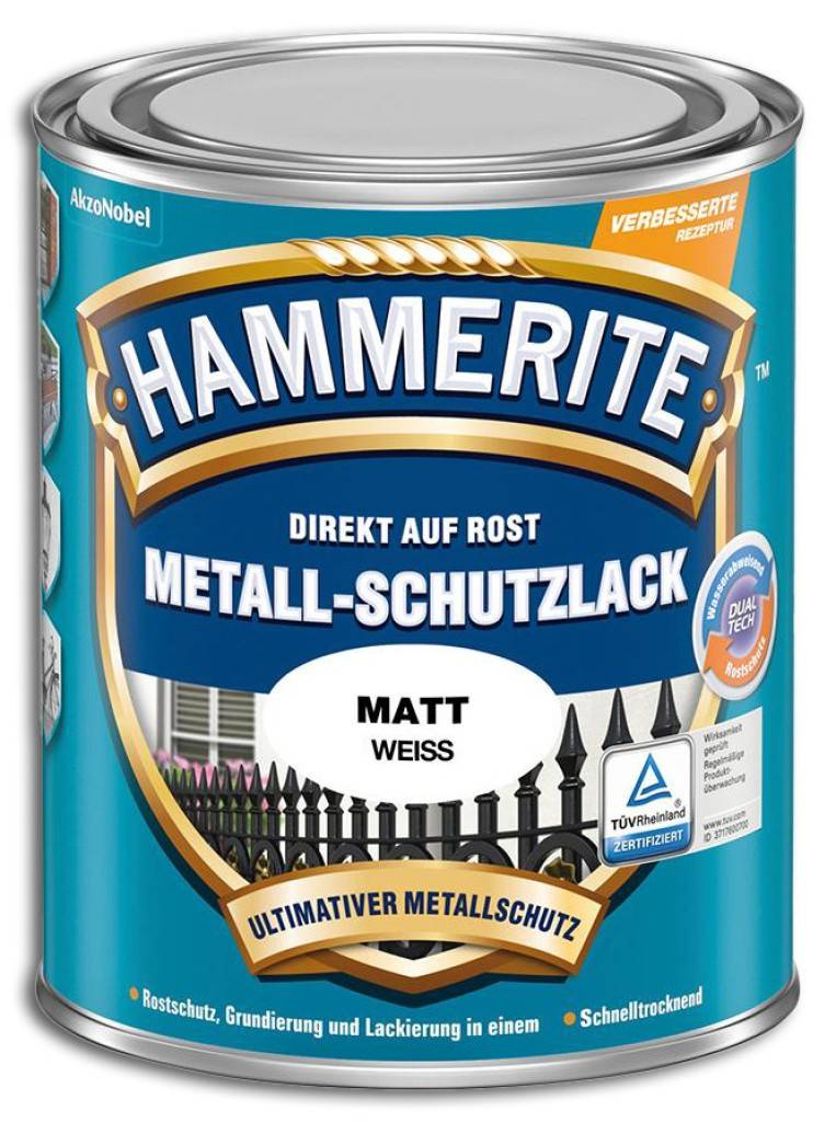 HAMMERITE Metall-Schutzlack Direkt auf Rost streichbar - stoppt Rost Extrem Schlag- und Kratzfest Rostschutz, Grundierung und Lack in einem