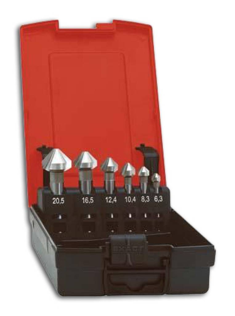 Kegel- und Entgratsenker-Satz, 90Ausführung HSS Schaft mit HM Kopf, DIN 335-C Senkwinkel 90 Axial und hinterschliffen sowie CBN-tiefgeschlif