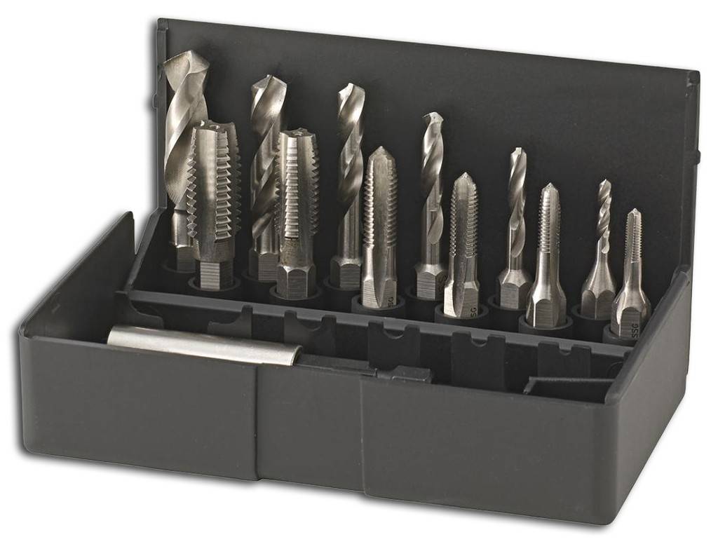 Einschnittgewindebohrer-Bit-Satz 1/4"Ausführung Lieferung in Kunststoffbox.Anwendung Zum Schneiden von metrischen ISO-Gewinden nach DIN 13. Für den