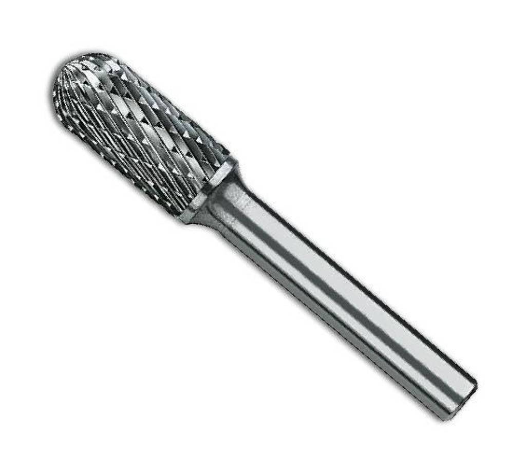 Hartmetall-Schleifstift mit abgerundetem, diamantgeschliffenem Kopf und geradem Schaft auf weißem Hintergrund.