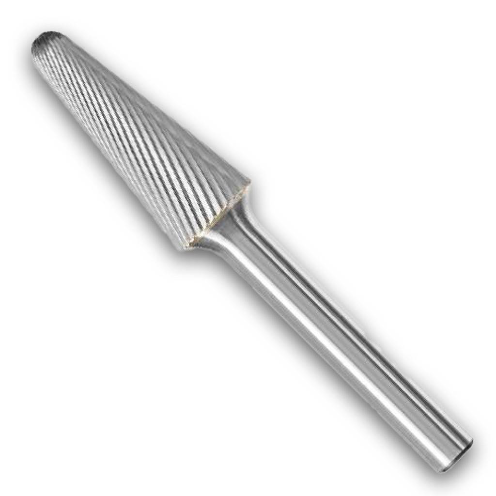 Hartmetallfrässtift Rotorfräser DIN 8033Spezifikationen Schaft-Ø 6 mm Form Rundkegelform KEL Zahnung 5AnwendungFeiner Materialabtrag und g