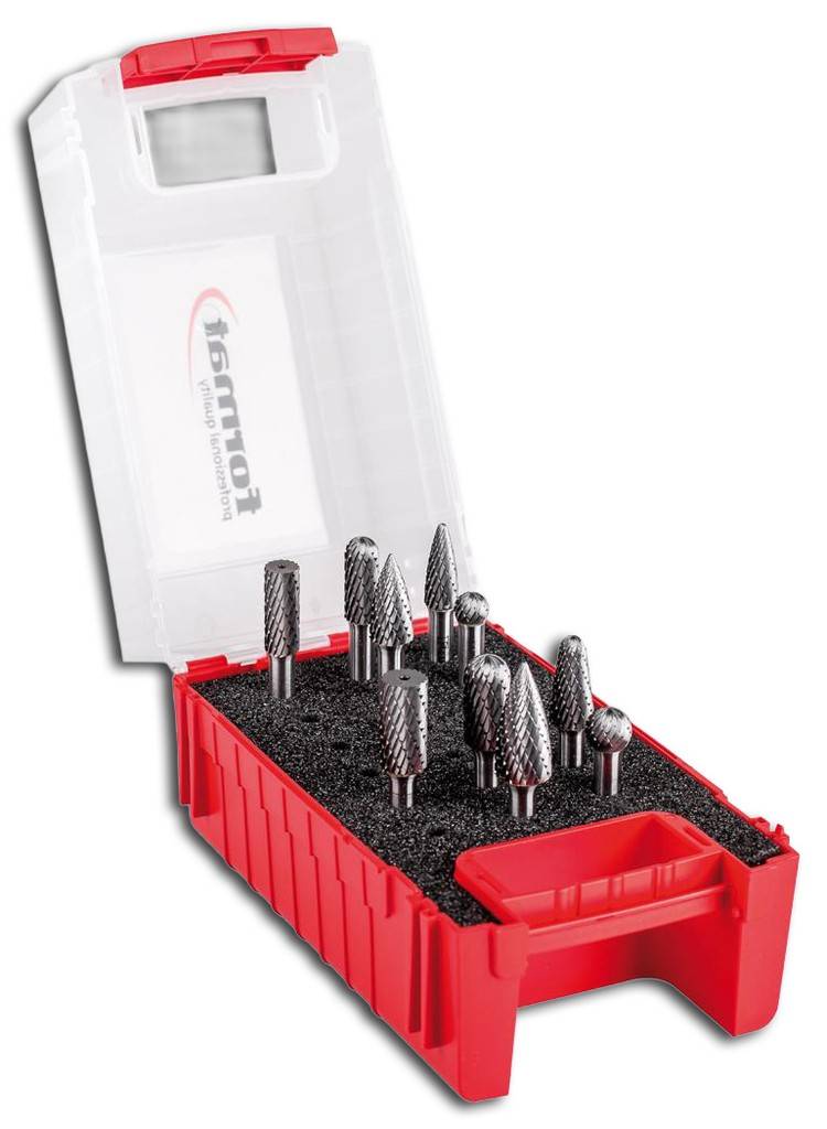 Hartmetallfrässtift-SatzAusführung Zahnung C, Schaft-Ø 6 mm.Lieferung in Kunststoffbox mit Schaumstoffeinlage.Satzinhalt 2 Zylinderform ZYA 0820