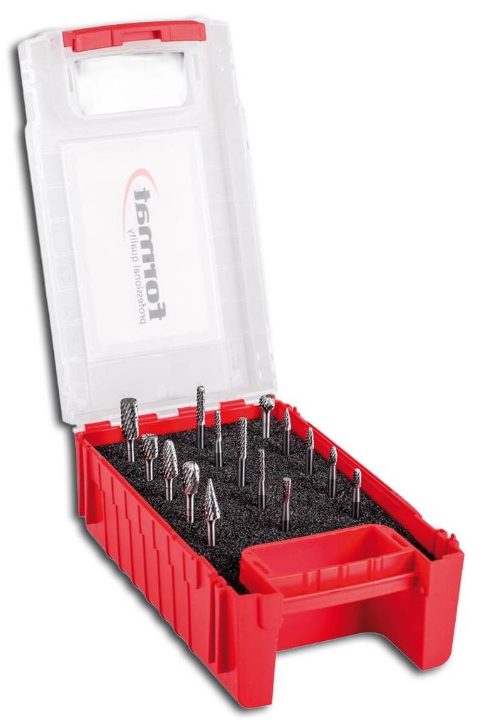 Hartmetall-Kleinfrässtift-SatzAusführung Zahnung C, Schaft-Ø 3 mm. Lieferung in Kunststoffbox mit Schaumstoffeinlage.Satzinhalt 4 Zylinderform Z