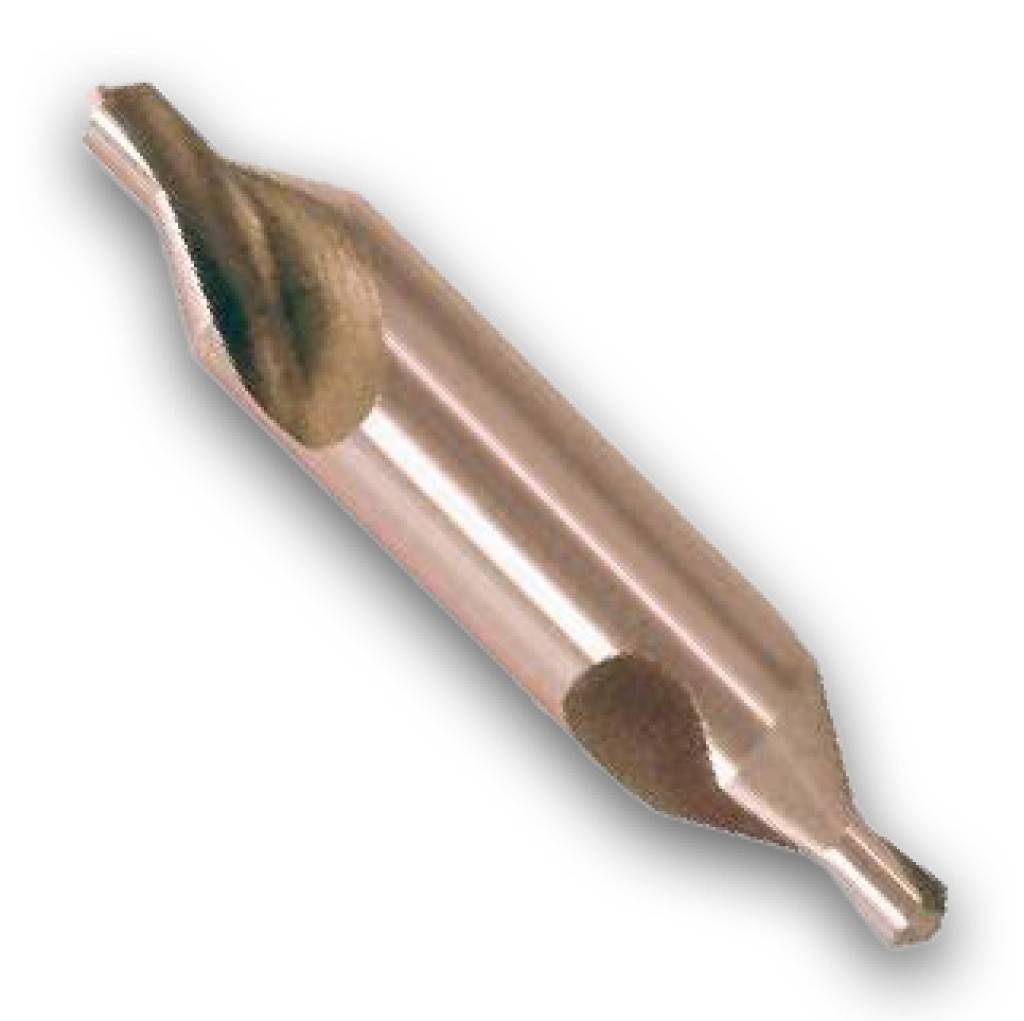 Nahaufnahme eines Metallsenkerbohrers mit kegelförmigem Schneidekopf und spitzem Schaft auf weißem Hintergrund.