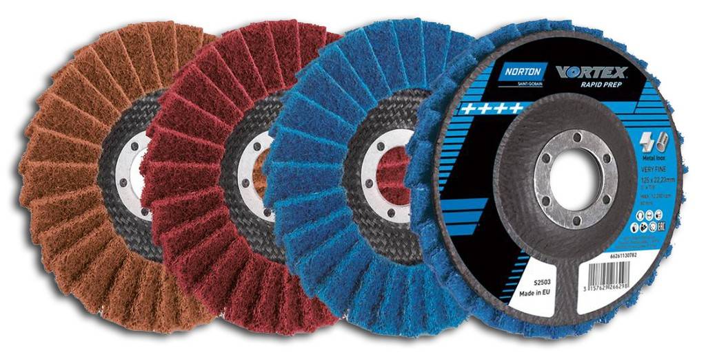 Fächerschleifscheibe VORTEX RAPID PREPSchleifvliesVortex-Korn mit Clean-Bond�-Technologie Für Reinigung, leichtes Entgraten und von TIG-Schwein