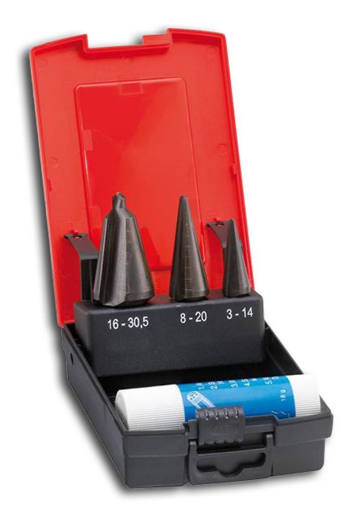 Präzisions-Blechschälbohrer-SatzAusführungLieferung in robuster, qualitativ hochwertiger Kunststoffkassette mit automatischer Aufrichtfunktion der