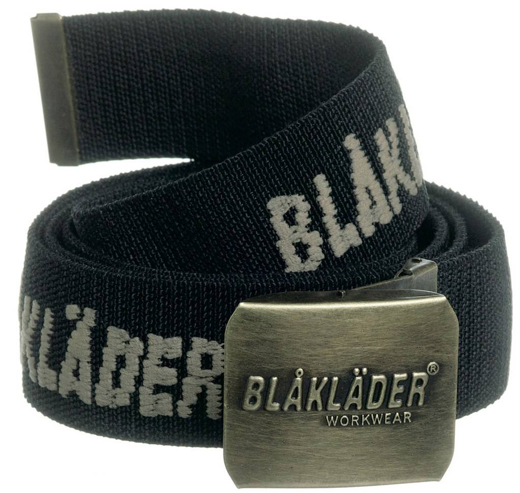 Gürtel Stretch Schwarz onesize Elastischer Flexgürtel Länge 4 x 125 cm Schwarz mit Bl�kläder-Stick in khaki Messingfarbene Schnalle