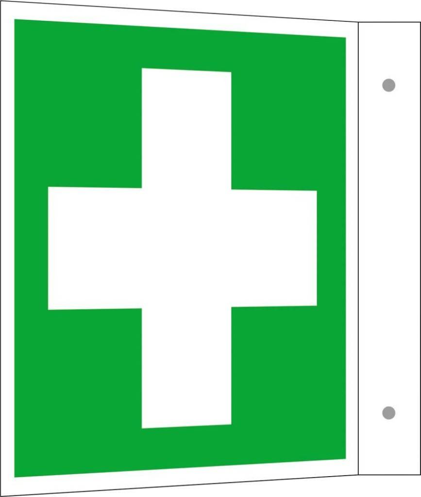 Rettungsschild, Erste Hilfe, FahnenschildASR A1.3 E003DIN EN ISO 7010 E003Langnachleuchtend, DIN 67510-1 Klasse C