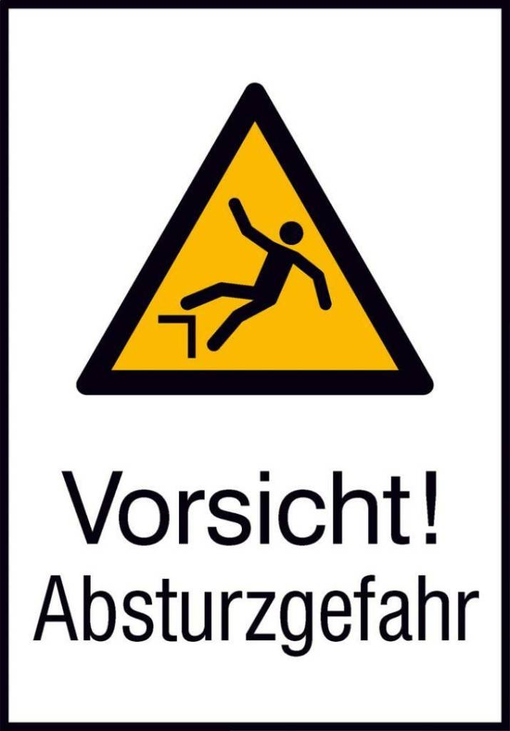 Kombi-Warnschild, Vorsicht AbsturzgefahrASR A1.3 W008DIN EN ISO 7010 W008Mit Zusatztext